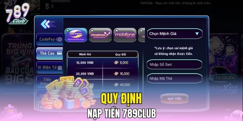 Quy định nạp tiền 789CLUB